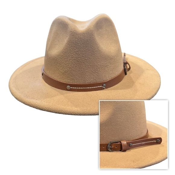 Unknown Accessories - Boho felt washable tan hat with belt accent